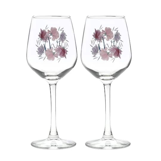 12oz. Mr. & Mr. Floral Wine Glass Set